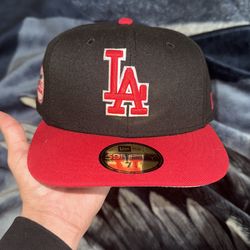 New Era Los Angeles LA Dodgers Red White Hearts 59FIFTY Fitted Hat 7 1/4