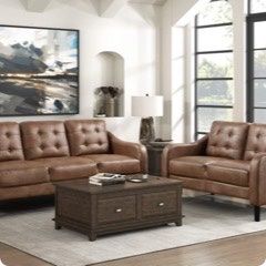 2 PIECE SOFA LOVESEAT SET BROWN POLISHED MICROFIBER COUCH SET