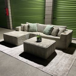 FREE DELIVERY Boneless Corduroy Sectional Couch Sofa w/ Ottoman
