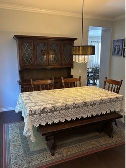 Wooden Dining Set with Hutch