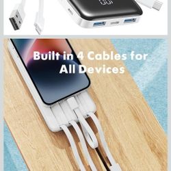Charmast Portable Charger with Built in Cables, Power Bank with Cords Wires - White