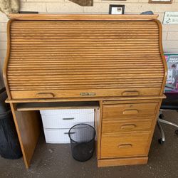 Antique Vintage Solid Wood Roll Top Desk 