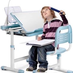 Kids Desk and Chair Set Height Adjustable School Study Desk and Chair with 55° Tiltable Desktop