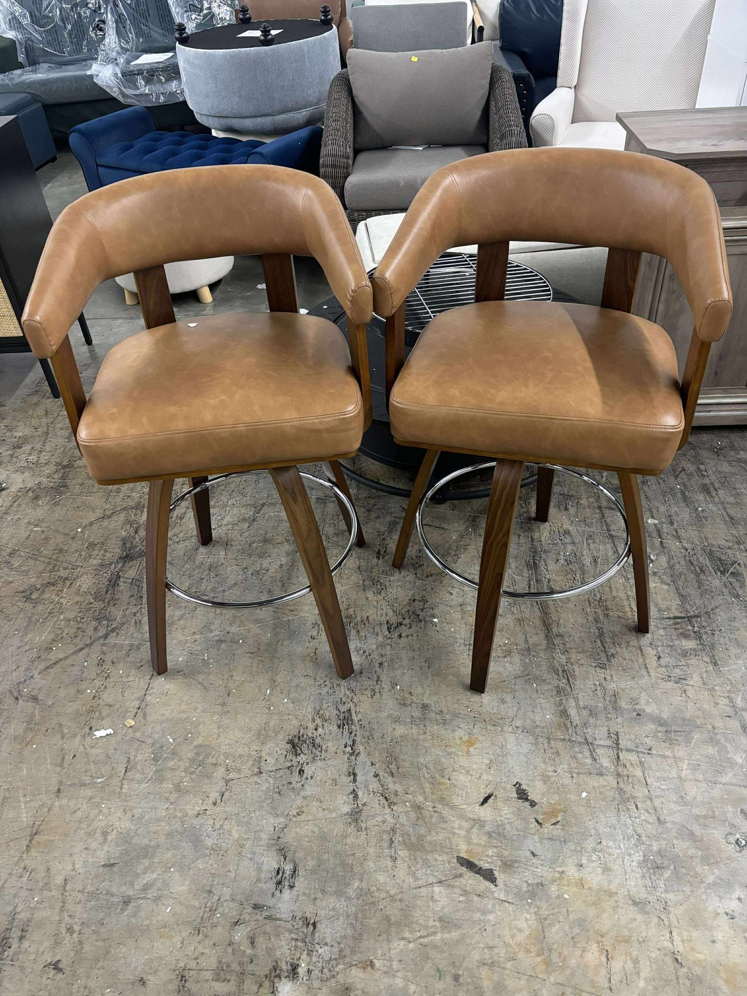 CHITA Swivel Counter Height Barstools Set of 2, FSC Certified Faux Leather Upholstered Bar Stools