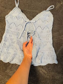 Madden Girl light blue knit crop top with tie front