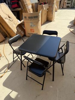 Kids Folding Table and Chairs Set, 5-Piece Metal Frame Activity Set with Easy-Fold Design for Playroom & Classroom (Black)