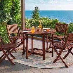 ❤️‍🔥 Customer Reviews for Tozey Acacia Wood 5-Piece Dining Set, Folding Round Table with Umbrella Hole, Wheels and Stowable Dining Chairs$100