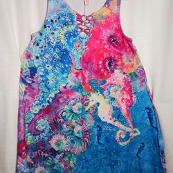 Seahorse Blue Ocean Leoma Lovegrove Womens Dress Small Small Tank Swim Coverup 