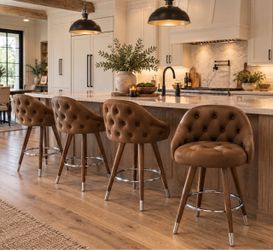 Tufted Brown soft Velvet mid century Bar Stools Set of 2