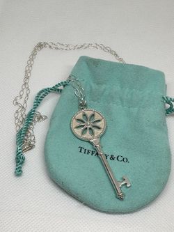 Extra Large Xl Rare Tiffany Daisy Key Long Necklace Diamond Pendant Silver 925 O