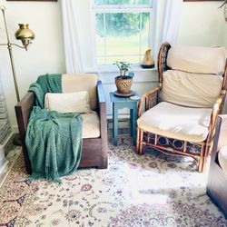 Mid Century Sofa chair Set Brutalist Wood Rattan