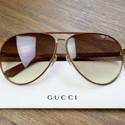 Gucci Mens Aviator Sunglasses in Brown with Leather Frame