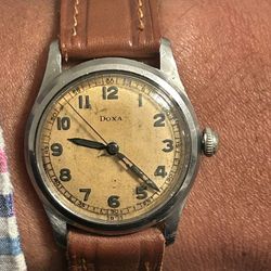 Vintage 1940's WWII Military DOXA All Stainless Army Watch ORIGINAL DIAL