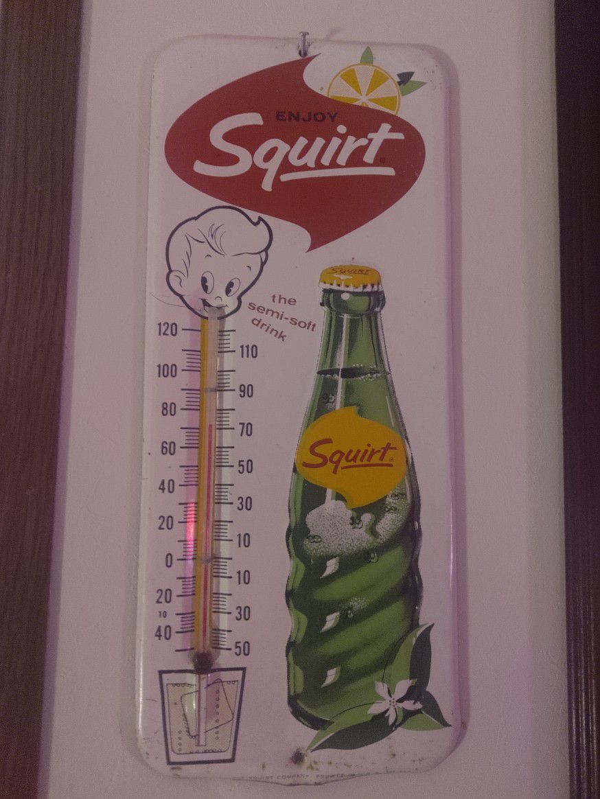 1963 Squirt Soda Embossed Working Thermometer