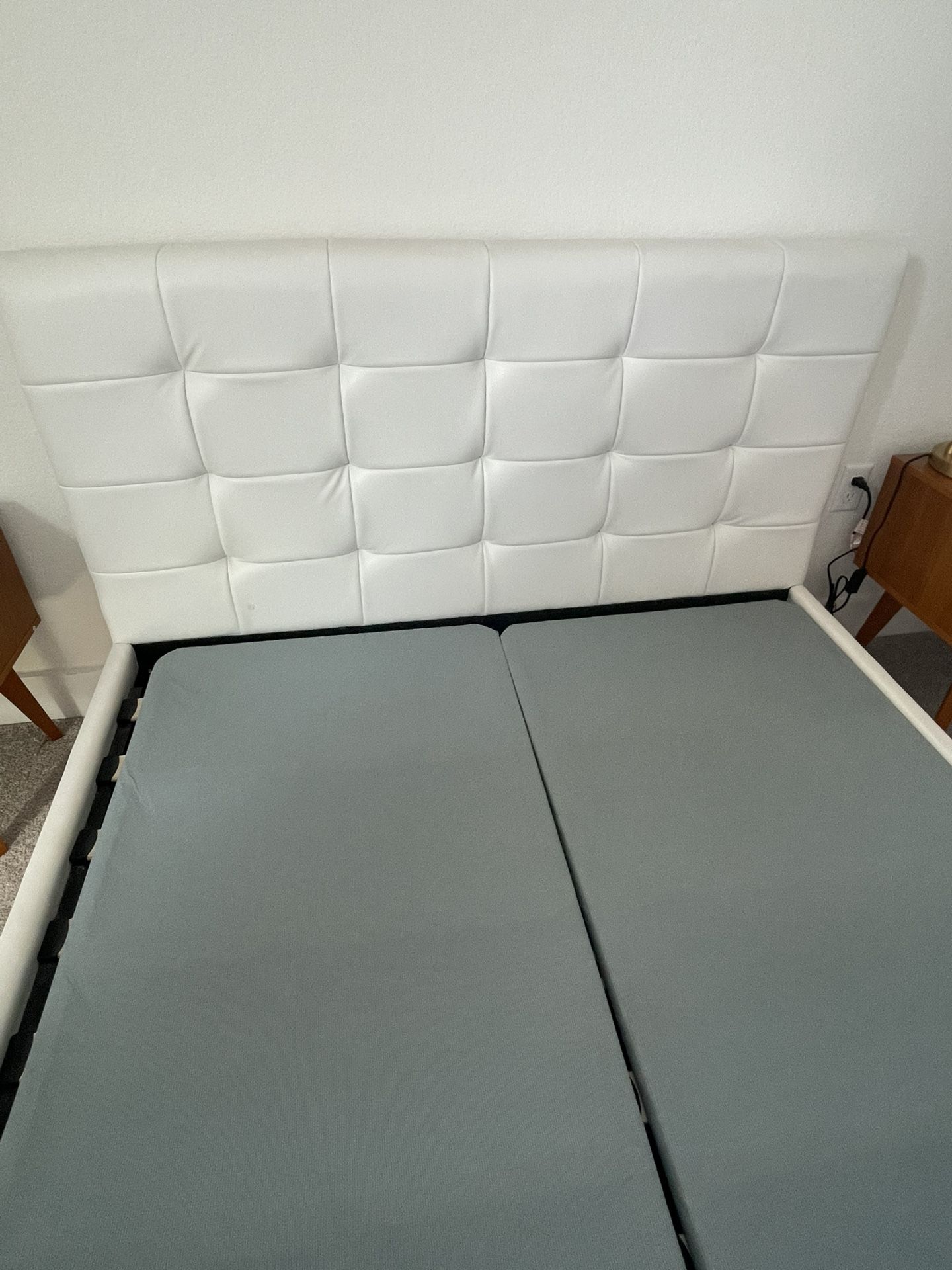 Full Size White Leather Bed Frame – Like New