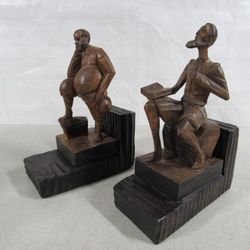 Vintage Ouro Artesania Don Quixote & Sancho Panza Carved Wood Bookends