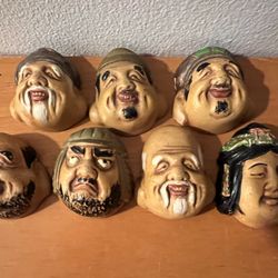 7 Mini Japanese Masks Rare Old Vintage