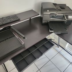 Desk, Hp Printer,paper  cutter, Keyboard 