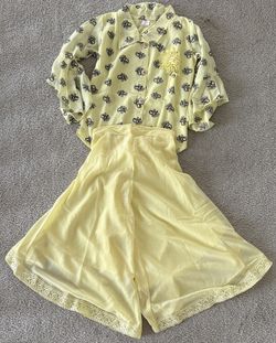 Light Yellow Shirt With Wide Legged Pants For 4 Year Old Girl