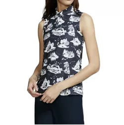 New Nike Dri Fit UV Fall Print Sleeveless Golf Polo Women Grey Size S