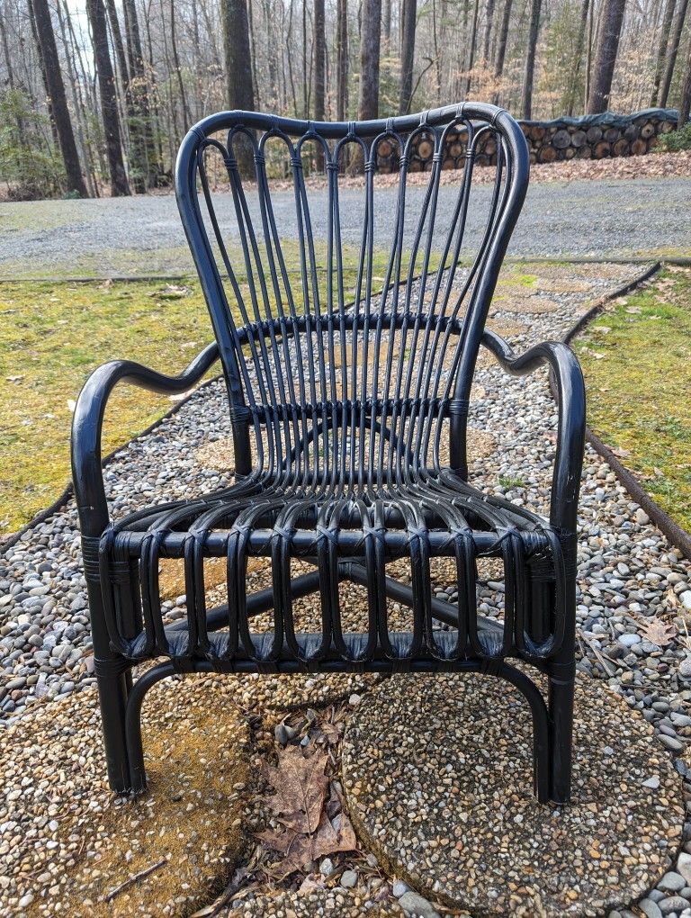 Two Black Rattan High Back Indoor/Outdoor Chairs