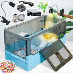 XL Turtle Tank kit with Filter+Water Pump+Heat lamp, Wheels, Easy to Move, Suitable for Small Turtle, Frog Hermit (XL, Blue)