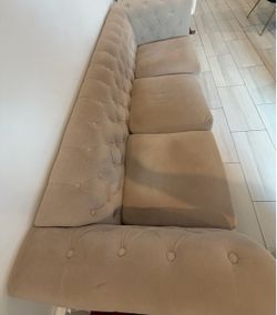 Beige Tufted Velvet 3-Seat Sofa