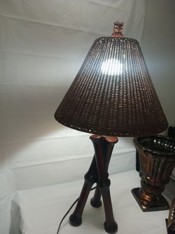 Wood Table Lamp with Wicker Shade
