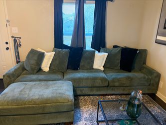 Green Corduroy Sectional Sofa with Ottoman