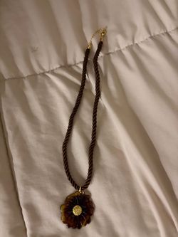 Brown Rope Necklace with Flower Pendant