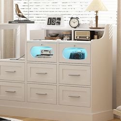 😀 New but Factory defect: (Please check pic 5&6) Fameill White Dresser with LED Light for Bedroom 8 Drawer Dressers with Charging Station Chests