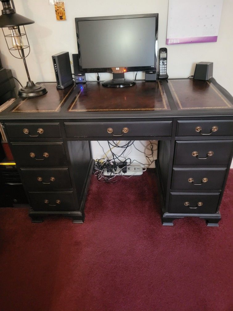 Black Computer Desk with Leather Top