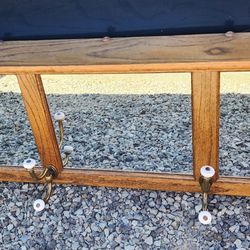 Vintage Entry Wood Coat Rack With Mirror