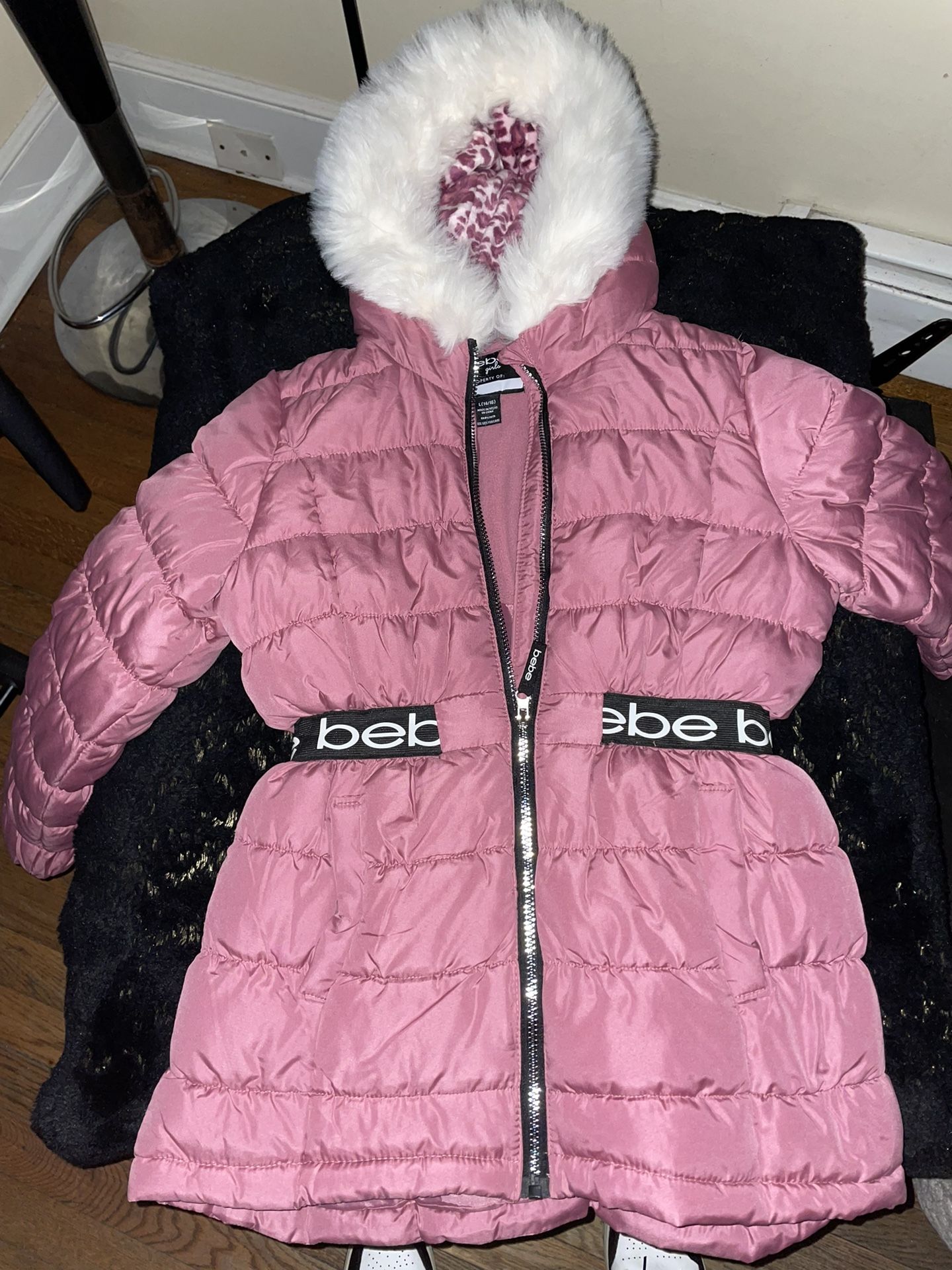 Girls BeBe Bomber Coat Size 14/16 Faux Fur