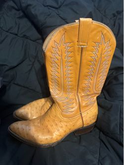 Tan Ostrich Leather Western Cowboy Boots Decorative Stitching