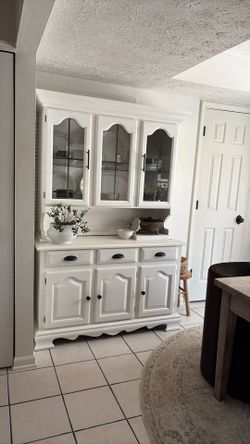 Antique white hutch, solid wood