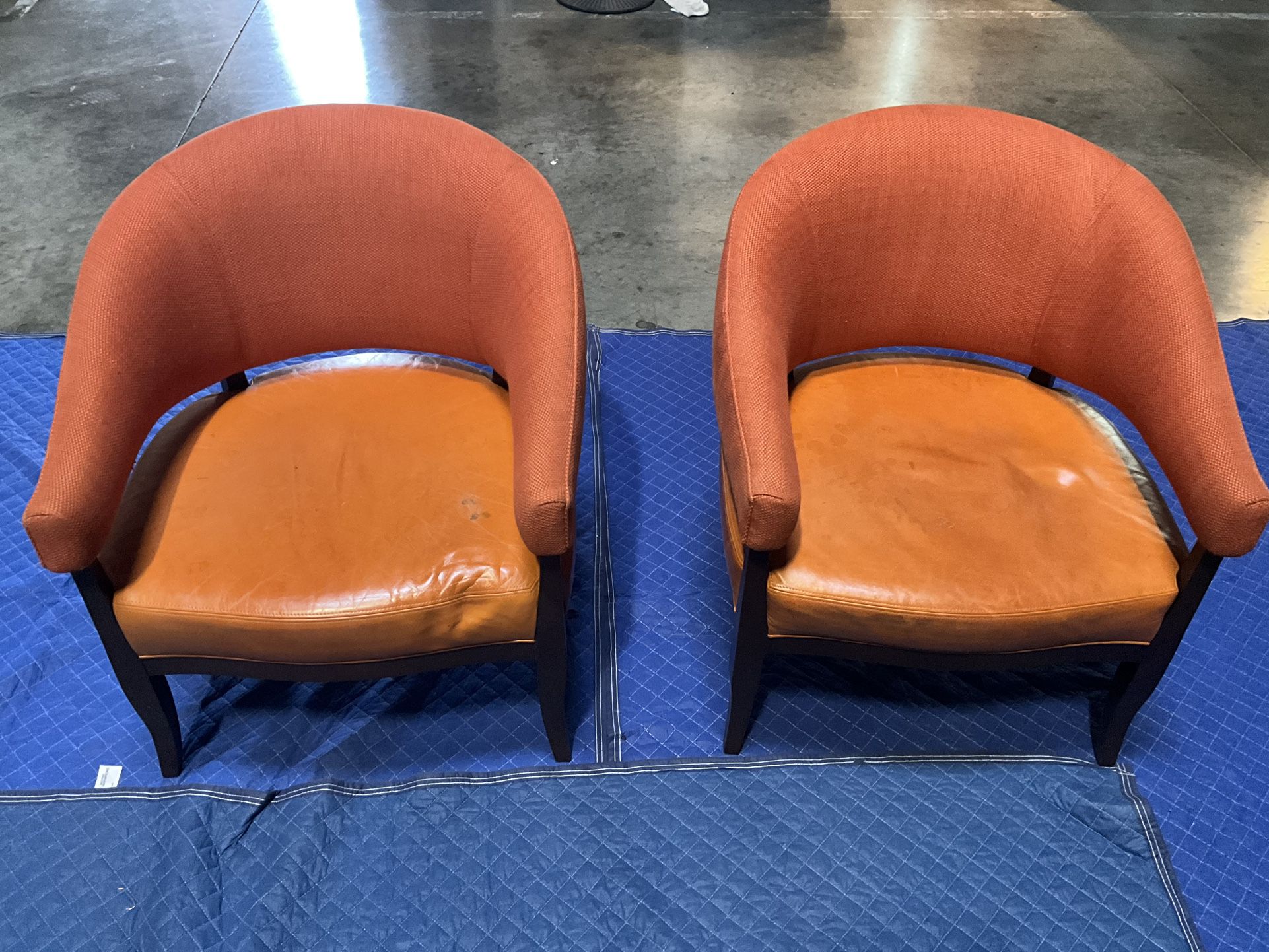 Vintage Orange Leather Cushion Lounge Chairs