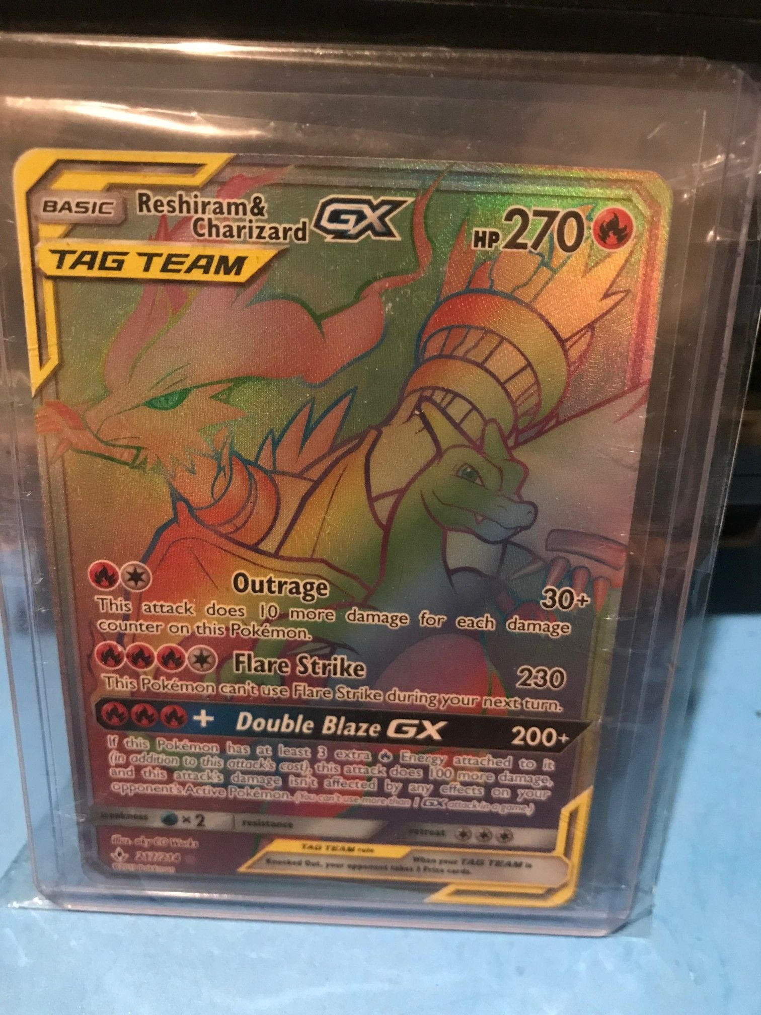Pokemon Reshiram & Charizard GX Secret Rainbow Hyper Rare 217/214 Unbroken Bonds
