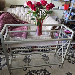 Glass Rolling Shelf Unit 33"L x 38"H x 13"W – 2 Tiers, Excellent Condition