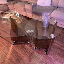 Modern Glass Coffee Table Set w/ Wood Base – Bonus Mirror & Vase Included