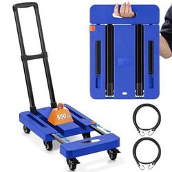 Homaisson Folding Hand Truck, Heavy Duty Dolly Cart for Moving, 550 LBS Hand Truck with 6 Wheels & 2 Rope for Luggage, Moving, Shopping, Office Use (B