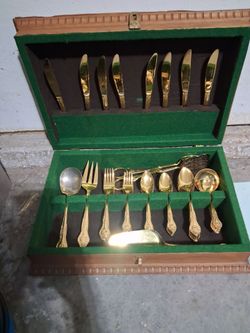 Gold-Tone Flatware Set in Wood Case