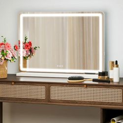 Gianna 22"x32" LED Vanity Mirror with Lights, Dimmable 3-Color Modes, Touch Screen Makeup Mirror for Dressing Table, White Square Design