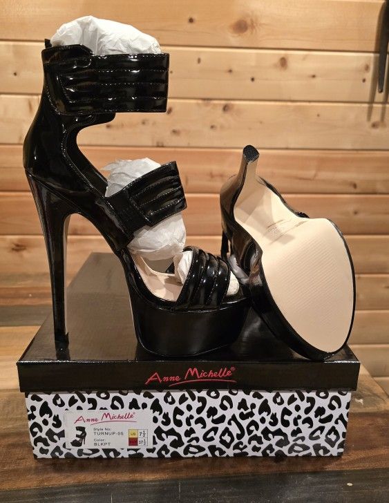 Anne Michelle Peep Toe Stiletto Heels Black NEW