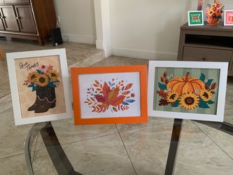 Set of 3 Framed Fall Diamond Painting Art handmade $20 each Coral Springs 33071