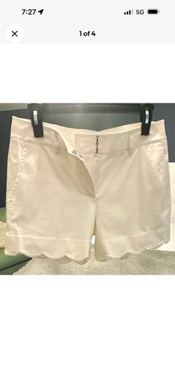 J. McLaughlin Women’s White Chino Shorts Scallop Hem Mid Rise Pockets 2