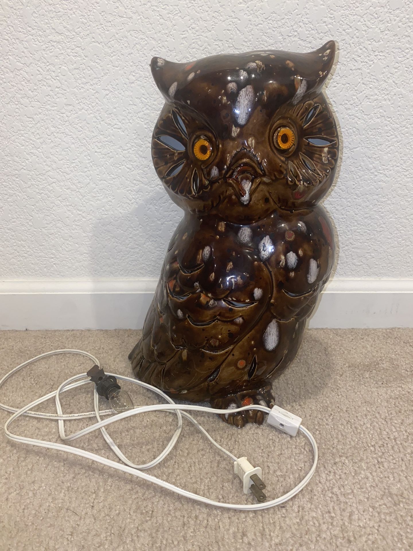 Large Vintage Owl Lamp Night Light Ceramic