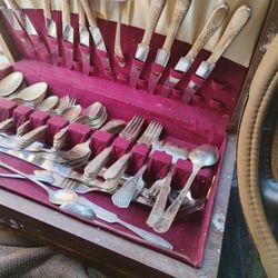 Antique Silver Plated Sand Silver Spoons Forks And Butter Knives Set