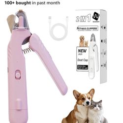 2-in-1 Dog Nail Grinder & Dog Nail Clippers Trimmers for Large Medium Small Dogs Cats Pets Claw Trimmer with LED Lights (Pink)
