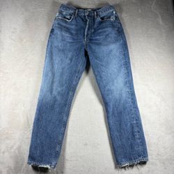 Agolde Jeans Women’s 26 Blue Riley High Rise Straight Button Fly Distressed#3073